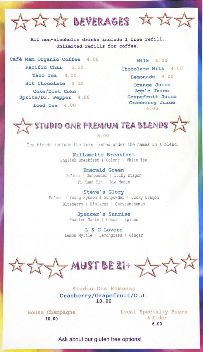 Studio One Cafe Menu Page 4